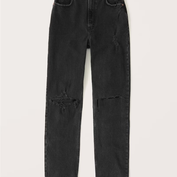 Abercrombie & Fitch Ultra High Rise Ankle Ankle Straight Jeans in Black Destroy - Picture 5 of 10
